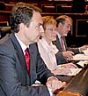 Regeringschefen Zapatero, vice regeringschefen Fernández de la Vega och finansministern Pedro Solbes.