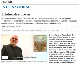 El País intervjuade 13 november Sture Bergwall, alias Thomas Quick, på Säteranstalten. Foto från hemsidan www.elpais.es