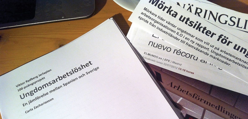 Carla Zachariasson har presenterat ett 100-poängsprojekt där hon jämför ungdomsarbetslösheten i Spanien och Sverige. Det finns flera likheter, även om pessimismen är betydligt större i Spanien. Foto: Privat